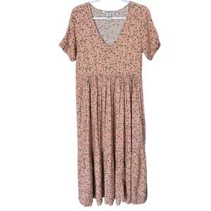 Cotton Emporium Floral Midi Dress Women’s Medium Pink Cottagecore Prarie Spring